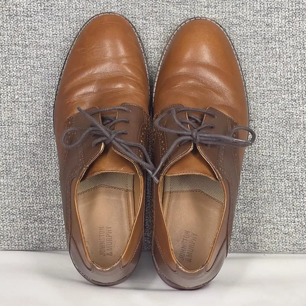 JOHNSTON & MURPHY CLASSIC BOY’S BROWN GENUINE LEATHER DRESS SHOES – SIZE 5M YTH